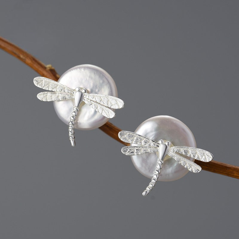 Boucles d'oreilles "Ma petite Libelulle" assortie de perle naturelle