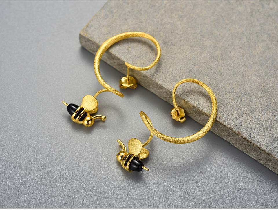 Boucles d'oreilles pendantes "Ma Petite Abeille" en argent 925