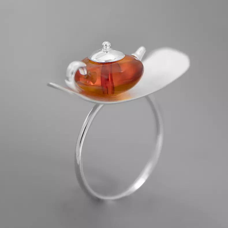 Bague "Teapot" assortie de pierre d'Ambre naturelle