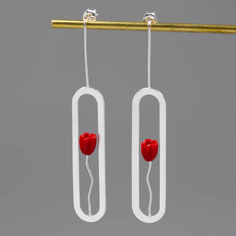 Boucles d'oreilles "Tulipe" en argent sterling assorties de Corail naturel