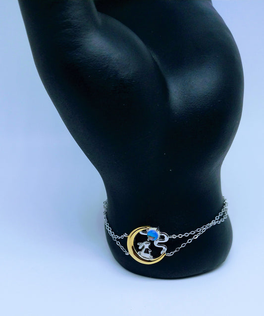 Bracelet "Luna Cat" en Argent Sterling 925 assorti de pierre de lune