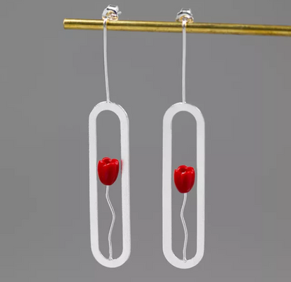 Boucles d'oreilles "Tulipe" en argent sterling assorties de Corail naturel