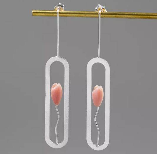 Boucles d'oreilles "Tulipe" en argent sterling assorties de Corail naturel