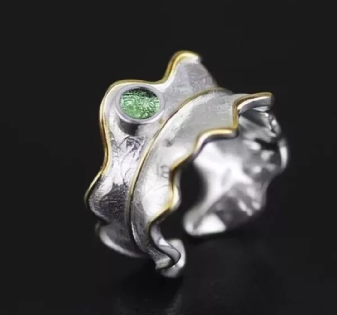 Bague "Leaf" vintage en Argent Sterling 925 assortie de Tourmaline