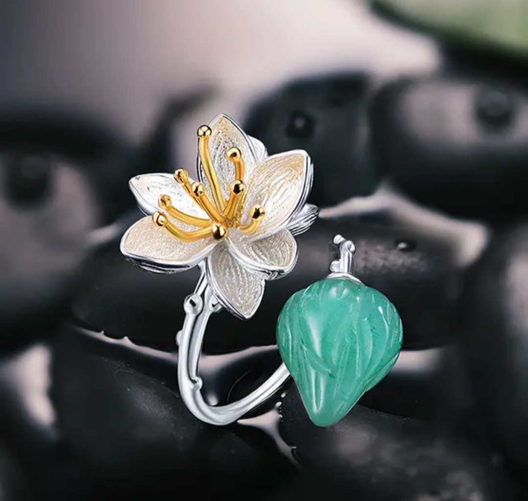 Parure de bijoux "Pot de Fleur" en argent 925 et Aventurine